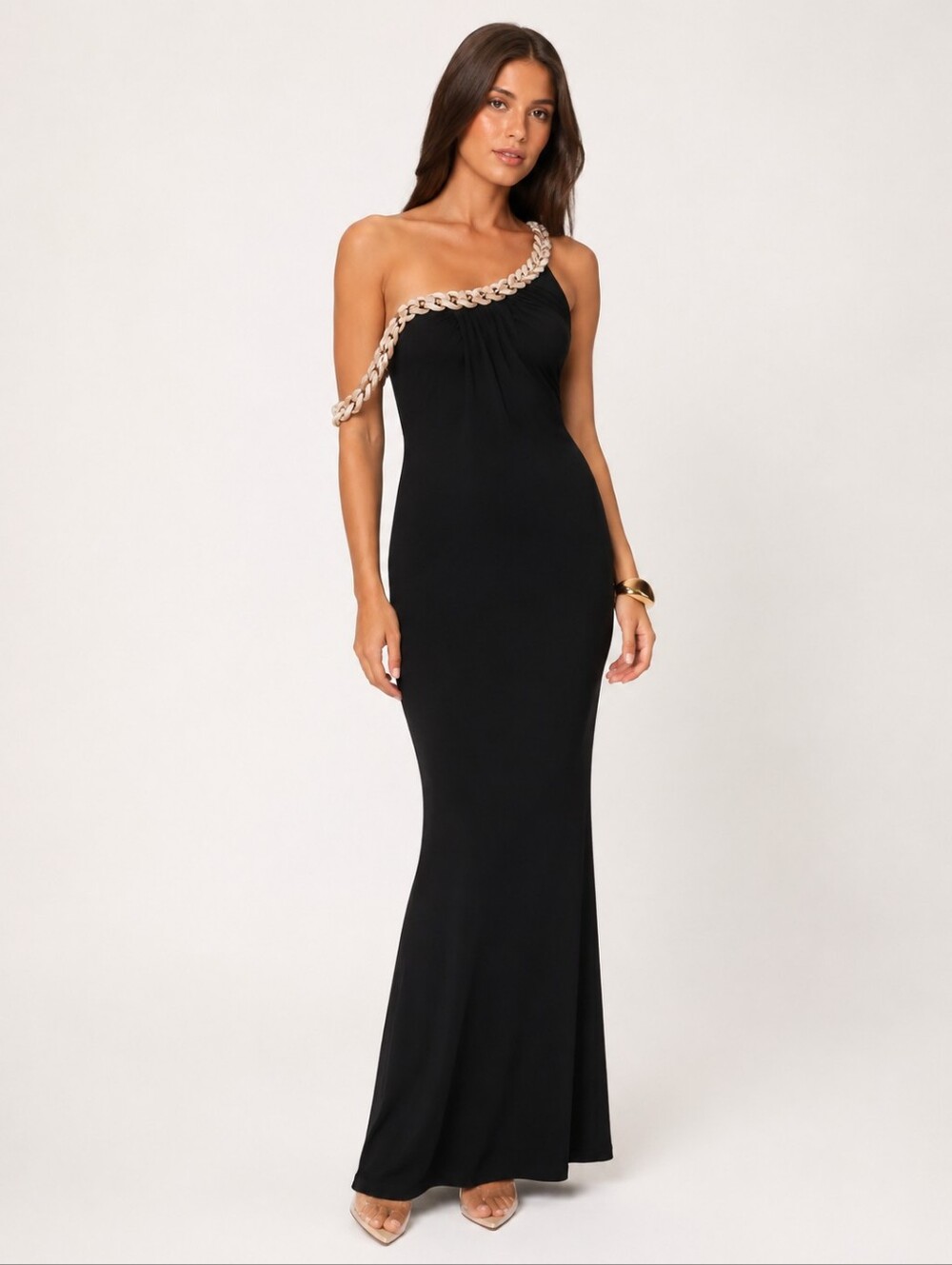 JLUXLABEL black Monette Black Chain Asymmetric Maxi Dress New Size S